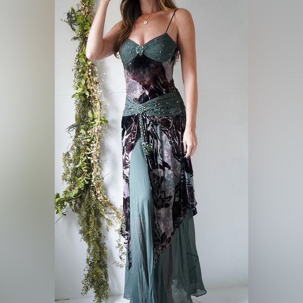 Vintage Y2K Silk Beaded Dress Vintage Drop Waist Vintage Beaded Dress Sue Wong